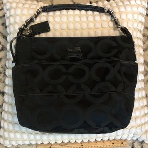 *** Coach *** Signature Collection Black Tribeca Canvas and Leather Shoulder Bag